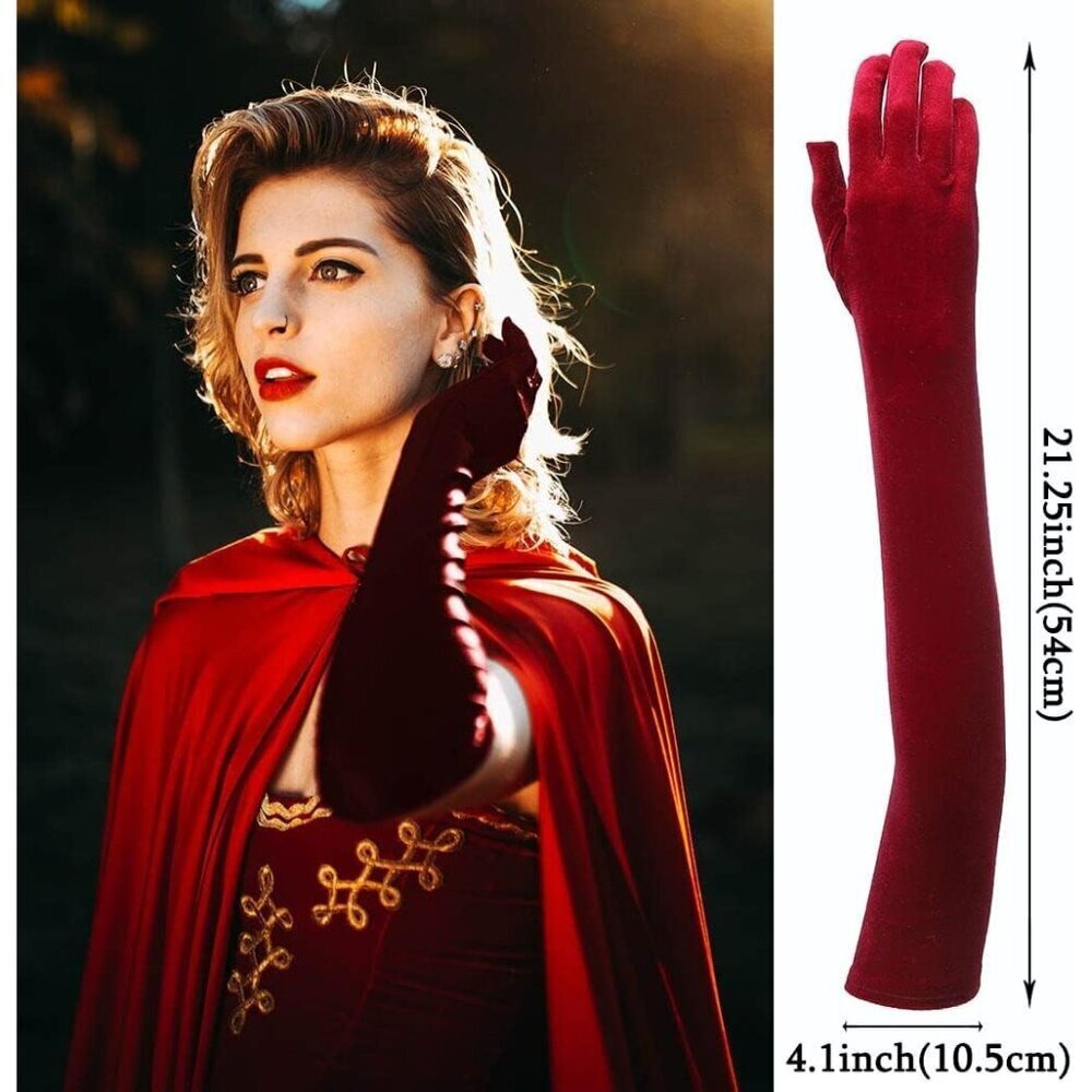 Long Velvet Opera Gloves Stretchy Flapper Elbow Evening Party Accessory - Picture 4 of 7